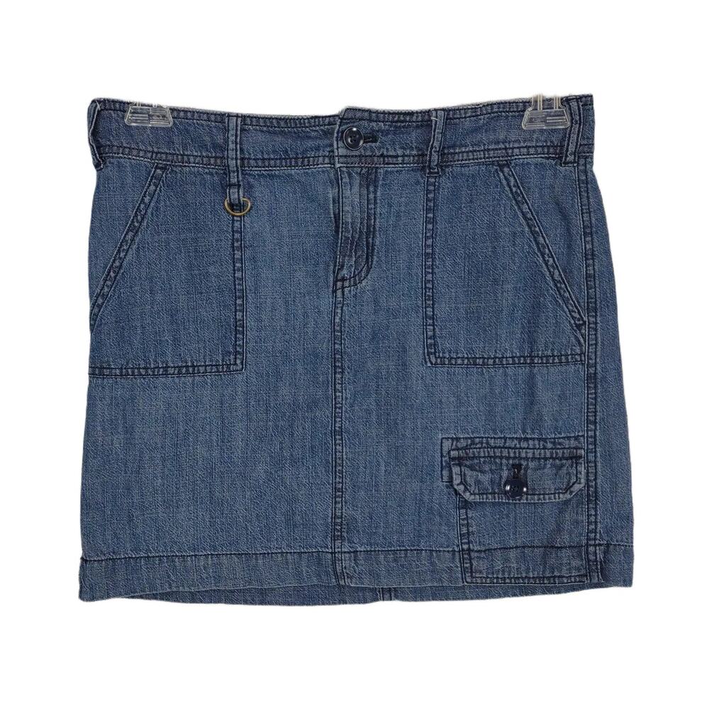 G.H. Bass Women's Cargo Blue Denim‎ Jean Mini Short Skirt, 30" Sz 2 Pockets